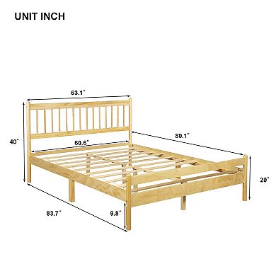 Pnronnc Vintage Farmhouse Solid Wood Platform Bed Frame with Windsor Headboard and Under Bed Storage