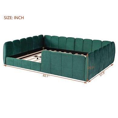 Pnronnc Full Size Velvet Floor Bed with Safety Guardrail