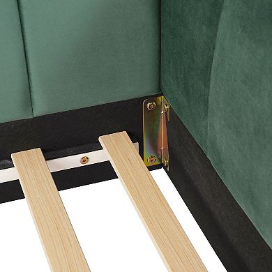 Pnronnc Full Size Velvet Floor Bed with Safety Guardrail