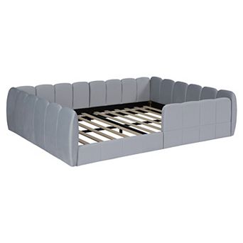 Pnronnc Full Size Velvet Floor Bed with Safety Guardrail