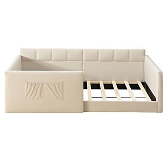 Pnronnc Velvet Daybed Low Profile Sofa Bed with Storage Pockets