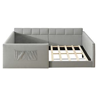 Pnronnc Velvet Daybed Low Profile Sofa Bed with Storage Pockets