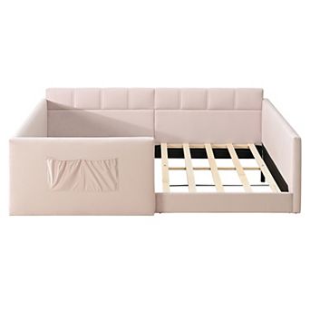 Pnronnc Velvet Daybed Low Profile Sofa Bed with Storage Pockets