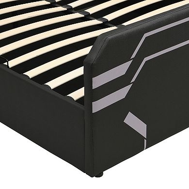 Pnronnc Queen Hydraulic Storage Gaming Bed Frame with Upholstered Headboard and Side Lift Storage