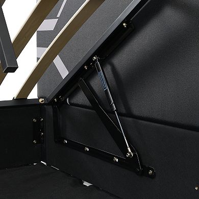 Pnronnc Queen Hydraulic Storage Gaming Bed Frame with Upholstered Headboard and Side Lift Storage