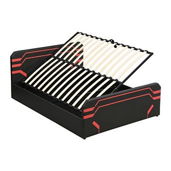 Pnronnc Queen Hydraulic Storage Gaming Bed Frame with Upholstered Headboard and Side Lift Storage