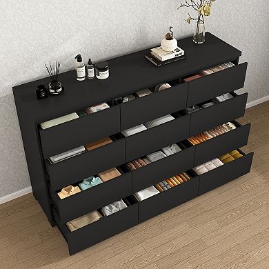 Trikiousd 12-Drawer Wood Dresser, Large Storage Chest for Bedroom