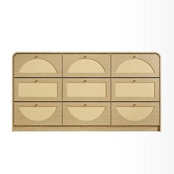 Trikiousd 9-Drawer Rattan Dresser, Wide Storage Cabinet for Bedroom