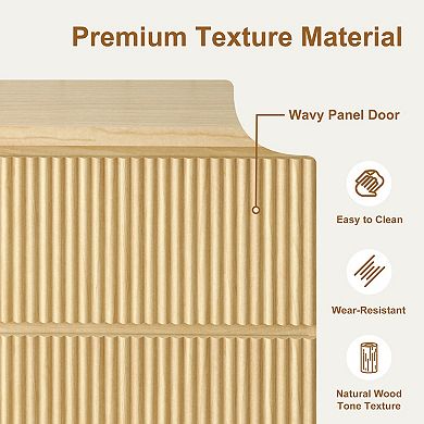 Trikiousd 6-Drawer Modern Wood Dresser, Wave Panel Storage Chest for Bedroom