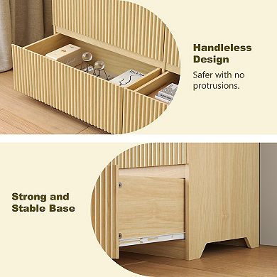 Trikiousd 6-Drawer Modern Wood Dresser, Wave Panel Storage Chest for Bedroom