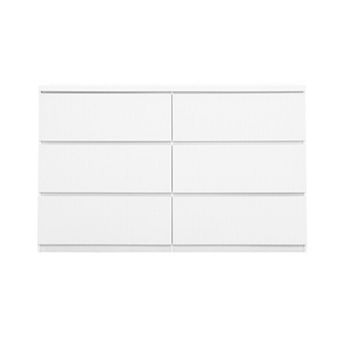 Trikiousd 6-Drawer Modern Wood Dresser, Wave Panel Storage Chest for Bedroom