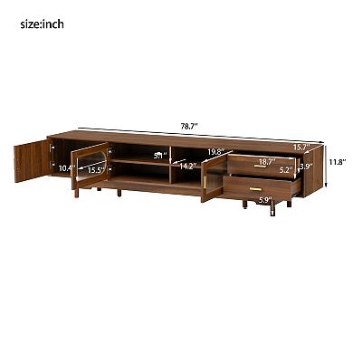 Trikiousd 78" TV Stand with Fluted Glass Doors and Drawers