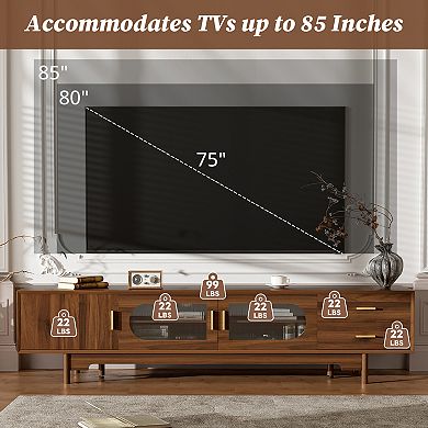 Trikiousd 78" TV Stand with Fluted Glass Doors and Drawers
