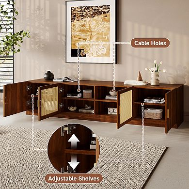 Trikiousd 78" TV Stand with Rattan Doors and Adjustable Shelves for 85" TVs