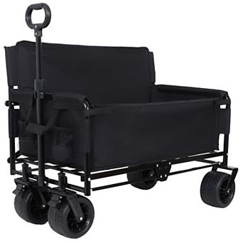 Trikiousd 3-in-1 Folding Wagon Cart with Bench Seat and All-Terrain Wheels