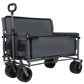 Trikiousd 3-in-1 Folding Wagon Cart with Bench Seat and All-Terrain Wheels