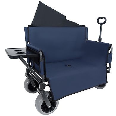 Trikiousd 3-in-1 Folding Wagon Cart with Bench Seat and Folding Tabletop