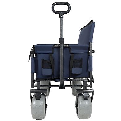 Trikiousd 3-in-1 Folding Wagon Cart with Bench Seat and Folding Tabletop