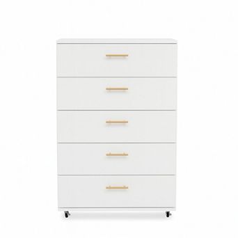 Trikiousd 5-Drawer Dresser with Metal Handles and Rolling Storage Cabinet