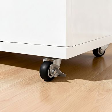 Trikiousd 5-Drawer Dresser with Metal Handles and Rolling Storage Cabinet
