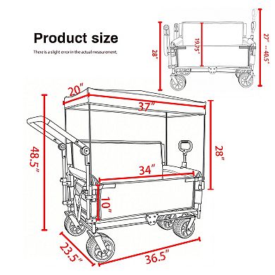 Trikiousd 3-in-1 Folding Wagon Cart with Bench Seat, Canopy and Storage