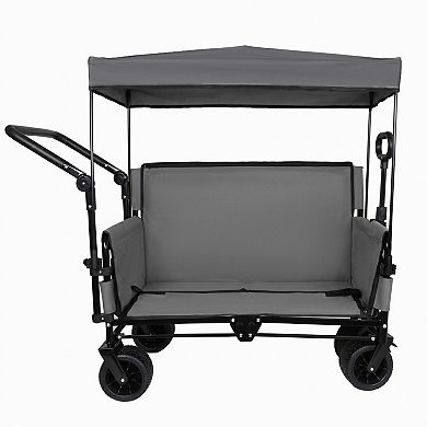 Trikiousd 3-in-1 Folding Wagon Cart with Bench Seat, Canopy and Storage