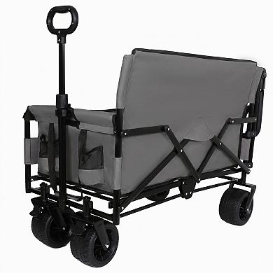 Trikiousd 3-in-1 Folding Wagon Cart with Bench Seat, Canopy and Storage