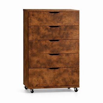 Trikiousd 5-Drawer Dresser with Wheels and Deep Storage Drawers
