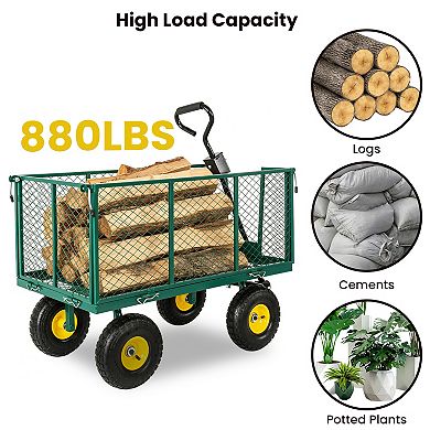 Trikiousd 3-in-1 Steel Garden Cart with Removable Sides and Mesh Tray