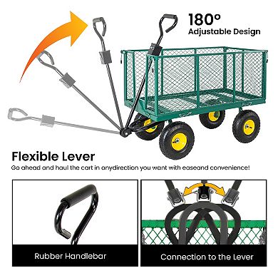 Trikiousd 3-in-1 Steel Garden Cart with Removable Sides and Mesh Tray