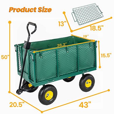 Trikiousd 3-in-1 Steel Garden Cart with Removable Sides and Mesh Tray