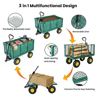 Trikiousd 3-in-1 Steel Garden Cart with Removable Sides and Mesh Tray