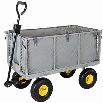 Trikiousd 3-in-1 Steel Garden Cart with Removable Sides and Mesh Tray