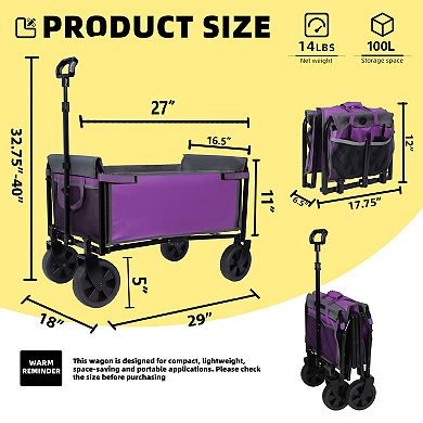 Trikiousd 3-in-1 Folding Wagon Cart Lightweight 220LBS Utility Pet & Camping Wagon