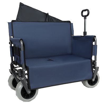 Trikiousd 3-in-1 Folding Wagon with Bench Seat 500LBS Heavy Duty Beach Cart