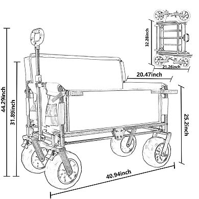 Trikiousd 3-in-1 Folding Wagon with Bench Seat 500LBS Heavy Duty Beach Cart