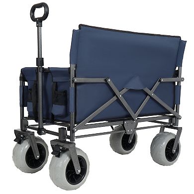 Trikiousd 3-in-1 Folding Wagon with Bench Seat 500LBS Heavy Duty Beach Cart