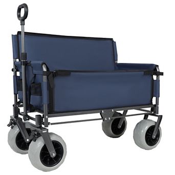 Trikiousd 3-in-1 Folding Wagon with Bench Seat 500LBS Heavy Duty Beach Cart