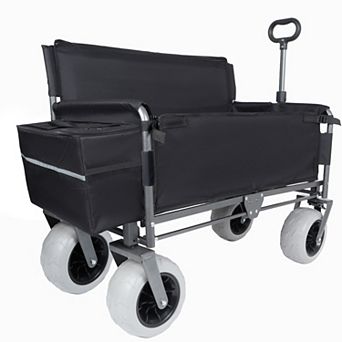 Trikiousd 3-in-1 Folding Wagon with Bench Seat 500LBS Heavy Duty Beach Cart