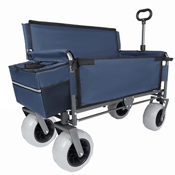 Trikiousd 3-in-1 Folding Wagon with Bench Seat 500LBS Heavy Duty Beach Cart