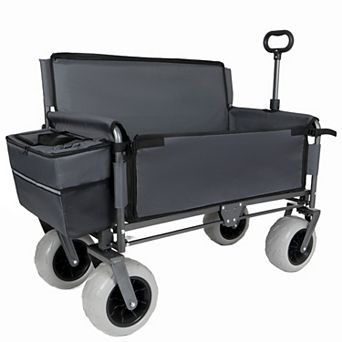 Trikiousd 3-in-1 Folding Wagon with Bench Seat 500LBS Heavy Duty Beach Cart