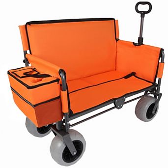 Trikiousd 3-in-1 Folding Wagon with Bench Seat 500LBS Heavy Duty Beach Cart
