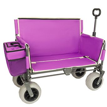 Trikiousd 3-in-1 Folding Wagon with Bench Seat 500LBS Heavy Duty Beach Cart