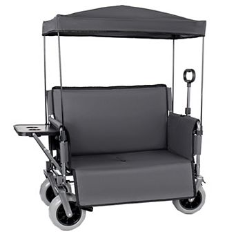 Trikiousd 3-in-1 Folding Wagon Cart with Bench Seat, Canopy and Tabletop