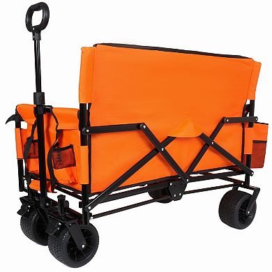 Trikiousd 3-in-1 Folding Wagon Cart with Bench Seat & All-Terrain Wheels