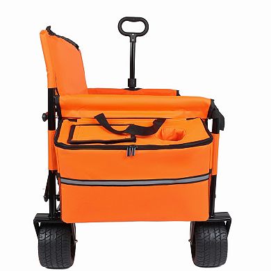 Trikiousd 3-in-1 Folding Wagon Cart with Bench Seat & All-Terrain Wheels