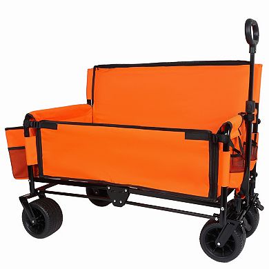 Trikiousd 3-in-1 Folding Wagon Cart with Bench Seat & All-Terrain Wheels