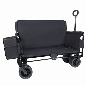 Trikiousd 3-in-1 Folding Wagon Cart with Bench Seat & All-Terrain Wheels