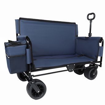 Trikiousd 3-in-1 Folding Wagon Cart with Bench Seat & All-Terrain Wheels