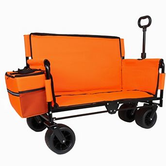 Trikiousd 3-in-1 Folding Wagon Cart with Bench Seat & All-Terrain Wheels